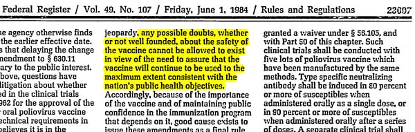 Excerpt of Federal register page 23007 1st June 1984